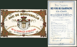France - Carte En Porcelaine : Duc De Montebello, Famille D'Orléans (Marne), Vignoble + Prix Courant ! 13 X 8cm - Porcelaine