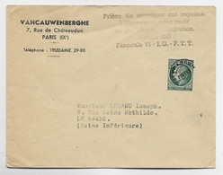 MAZELIN 90C  PREO SEUL LETTRE PARIS POUR LE HAVRE AU TARIF - 1945-47 Ceres Of Mazelin