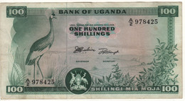 UGANDA  Scarce 100  Shillings  P4 Without Text  "For Bank Of Uganda"   (ND 1966   Crowned Crane + Parliament Building ) - Ouganda