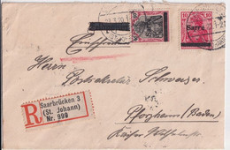 1920 - ENVELOPPE RECOMMANDEE De SAARBRÜCKEN (ST JOHANN) => PFORZHEIM (BADEN) - FELDPOST RAYE - Covers & Documents