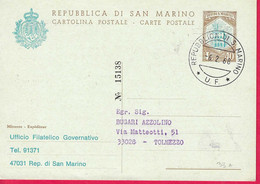 SAN MARINO - CARTOLINA POSTALE LIRE 40 CON REPIQUAGE (INT. 33A) *6.12.68* PER TOLMEZZO - Ganzsachen