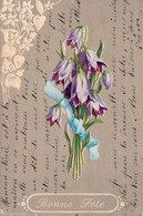 CPA FLEURS - Bonne Fête - Fleurs Violettes Ruban Bleu - Blumen