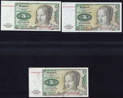 BRD: 3x 5 Deutsche Mark 2.1.1960 + 2x 2.1.1980 - 1x Ersatznote Y/A Replacement - 5 Deutsche Mark
