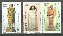Egypt - 1989 - ( Stamp Day - Statue Of K. Abr, Queen Nefert & King Ra Hoteb ) - Pharaonic - Complete Set - MNH (**) - Nuevos