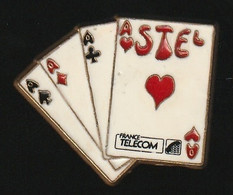 75891-Pin's.France Telecom, ASTEL.carré D'as.Poker.jeux De Cartes.signé J.Berthomier Paris. - Telecom De Francia