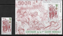 2018   Polynesie Française   N°  BF    Nf**  MNH. Centenaire De La 1ère Guerre Mondiale. .Bloc-feuillet Et Timbre - Blocks & Sheetlets
