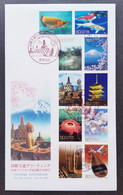 Japan Indonesia 50th Diplomatic Relations 2008 Buddha Flower Fish Volcano Mountain Musical Instrument Tower (FDC) - Briefe U. Dokumente