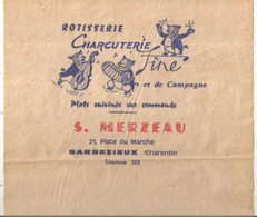 Publicité , Emballage Neuf , Rotisserie , Charcuterie S. Merzeau , BARBEZIEUX ,Charente 250 X 325 Mm , Frais Fr 1.85 E - Publicités