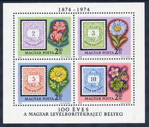 HUNGARY 1974 Stamp Anniversary Block MNH / **.  Michel Block 105 - Blocks & Kleinbögen