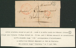 Précurseur - LAC Datée De Chatelet çàd Boite Rurale C + Cachet Dateur Charleroi (1840) > Fontaine L'évêque - 1830-1849 (Onafhankelijk België)