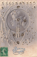 CPA Illustrateur - Portrait De Femme En Relief Style Art Nouveau Argenté - Bonne Année - KF Editeurs - Non Classés