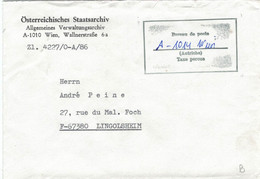 Staatsarchiv Verwaltungsarchiv 1010 Wien 1986 Taxe Percue > 67380 Lingolsheim - Lettres & Documents