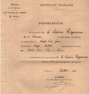 VP20.859 - MILITARIA - PARIS X MONT DORE 1904 - Permission - Mr Le Capitaine RAGUENEAU Du 4 ème Bureau De L'Etat Major - Dokumente