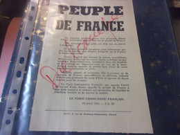 DOCUMENT ORIGINAL  TRACT D EPOQUE Guerre Algerie OAS / COMMUNISME DE GAULLE  PEUPLE DE FRANCE / GENERAUX FELONS ALGER - Historical Documents