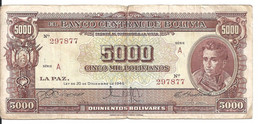 BOLIVIE 5000 BOLIVIANOS L.1945 VF P 145 - Bolivie