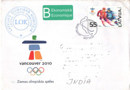 Latvia - Winter Olympics - Vancouver = 2010 -  FDC Mailed To India With Delivery Post Mark. ( Ice Hockey ) - Hiver 2010: Vancouver
