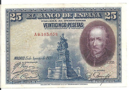 ESPAGNE 25 PESETAS 1928 VF+ P 74 - 1-2 Peseten