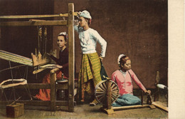 Burma, Native Weavers At Work (1910s) Italian Mission Postcard - Myanmar (Burma)