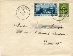 FRANCE LETTRE AFFRANCHIE AVEC LE N°275 + VIGNETTE " FOIRE DE PARIS 4-18 MAI 1932 " DEPART FOIRE DE PARIS 12-5-32...... - 1927-31 Cassa Di Ammortamento