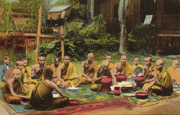 Burma, Buddhist Monks At Dinner (1910s) Italian Mission Postcard - Myanmar (Burma)