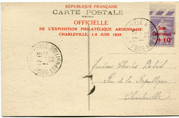 FRANCE CARTE POSTALE -CHARLEVILLE AFFRANCHIE AVEC LE N°249 DEPART CHARLEVILLE 1-6-29 FOIRE EXPOSITION POUR LA FRANCE - 1927-31 Caisse D'Amortissement