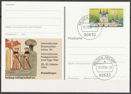 BRD Ganzsache 1994 PSo36 Briefmarkenbörse Sindelfingen'94 Ersttagsst.13.10.94 WEIDEN OBERPF(d2281)günstige Versandkosten - Postkarten - Gebraucht