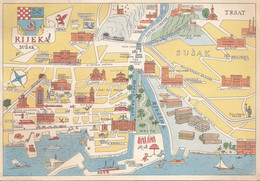 Map Postcard Rijeka Croatia 1961 - Cartes Géographiques