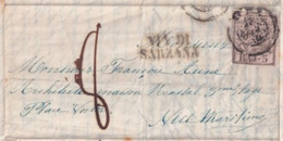 ETATS EGLISE - 1854 - SASSONE N°6 + TAXE "8" !! Sur LETTRE De ROMA  => NICE Via DI SARZANA ! - Kirchenstaaten