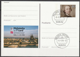 BRD Ganzsache 1994 PSo 35 Philatelia Mit T'cart Köln94 Ersttagsstempel 8.9.94 WEIDEN OBERPF(d2396)günstige Versandkosten - Postkarten - Gebraucht