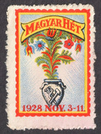 Folk Art FLOWER Flowers 1928 Budapest Fair Exhibition Hungary Hungarian Week Label Vignette Cinderella Hammer Caduceus - Autres & Non Classés