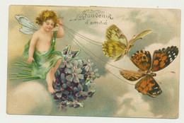 Carte Fantaisie Ange - Gaufrée - Fleurs Papillons... - Anges