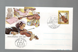 297EML - SAN MARINO , BUSTE POSTALI 1987 STRADIVARI Una Nuova E Una Con Annullo FDC - Entiers Postaux