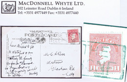 Ireland 1934 Watermark SE 1d Perf 15 X Imperf Experimental Coil, Single Use On Postcard In Cork - Cartas