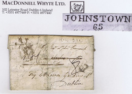 Ireland Kilkenny 1818 Letter To Dublin JOHNSTOWN/65 (or 63) Town Mileage, Black Inspector's Crown Ove Rerate - Vorphilatelie