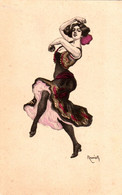 ART NOUVEAU / ART DÉCO / DANSEUSE Au BAS NOIRS / FLAMENCO DANCER Par REZNICEK - SIMPLICISSIMUS KARTE - VI / 6 (ak724) - Reznicek, Ferdinand Von