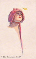 ART NOUVEAU / ART DÉCO : JEUNE FEMME Au CHAPEAU ROUGE Et PAPILLON JAUNE - SUNSHINE GIRL Par W. BARRIBAL ~ 1910 (ak725) - Barribal, W.