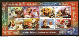 India 2014 Indian Musicians, Classical Singers, Music 8v Miniature Sheet MS MNH - Autres & Non Classés