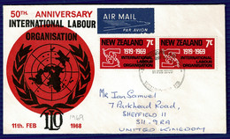 Ref 1577 - New Zealand - 1969 Reprinted Cover With Incorrect Date Of 1968 - 14c Rate To UK - Storia Postale