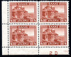 1170.GREECE.1935 MISTRAS,MNH PLATE BLOCK OF 4,SC.382,HELLAS 527 - Nuevos