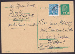 P 57, Bedarf Mit Pass. Zusatzfrankatur Nach Schweden - Postcards - Used