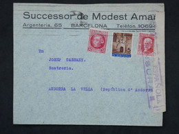 BH19 ESPANA  LETTRE   CENSUREE 1944  BARCELONA A ANDORRE LA VIEILLE   + AFFRANCH. INTERESSANT - Republikeinse Censuur