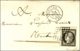 Grille / N° 3 Petit Coin De Feuille Càd T 15 THIVIERS (23) Sur Lettre Pour Nontron. 1849. - TB / SUP. - 1849-1850 Ceres