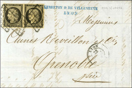 Grille / N° 3 Paire, Belle Marge Càd T 15 LYON (68) Sur Lettre 2 Ports Pour Grenoble. - TB / SUP. - 1849-1850 Ceres