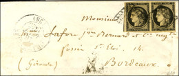 Grille / N° 3 Nuance Chamois, Paire, Belle Marge Càd T 13 CHATEAULIN (28) Sur Lettre 2 Ports Pour Bordeaux. 1849. - TB.  - 1849-1850 Ceres