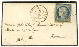 PC 3537 / N° 4 Leg Def Càd T 15 VERSAILLES (72) Sur Petite Enveloppe Avec Texte Adressée à Un Militaire à Rome, Au Verso - 1849-1850 Cérès