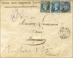 Càd T 18 ST CHAMOND / LOIRE / N° 10 + N° 22 + N° 90 Sur Lettre Chargée Pour Bayeux. 1881. Exceptionnel Usage Tardif Du 2 - 1852 Louis-Napoléon