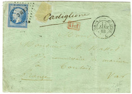 Losange CEM C / N° 14 Type II, Bleu Sur Lilas Pâle Càd CORPS EXP. MEXIQUE / C Sur Lettre Adressée à Un Aide Commissaire  - 1853-1860 Napoléon III