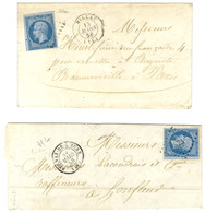 Lot De 2 Lettres Affranchies Avec N° 14 Bleu Sur Lilas. - TB / SUP. - 1853-1860 Napoléon III