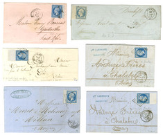 Lot De 6 Lettres Affranchies Avec N° 14 Type 1 Et 2, Tous Bdf Dont Un Percé En Ligne. - TB. - 1853-1860 Napoléon III