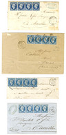 Lot De 4 Lettres Affranchies Avec N° 14 Bande De 4. - TB / SUP. - 1853-1860 Napoléon III